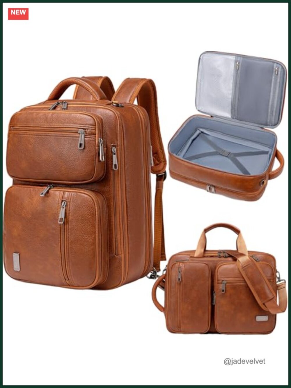 3-in-1 Vegan Leather Convertible Laptop Backpack Briefcase Messenger Bag